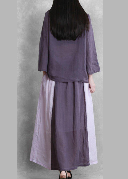 Autumn Purple Suit Lace-up Three-quarter Sleeve Shirt Contrasting Color Sweater Skirt