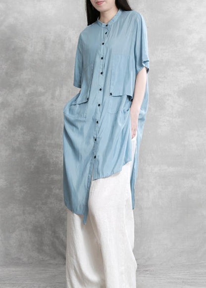Personality Suit Blue Irregular Long Shirt White Wide Leg Pants