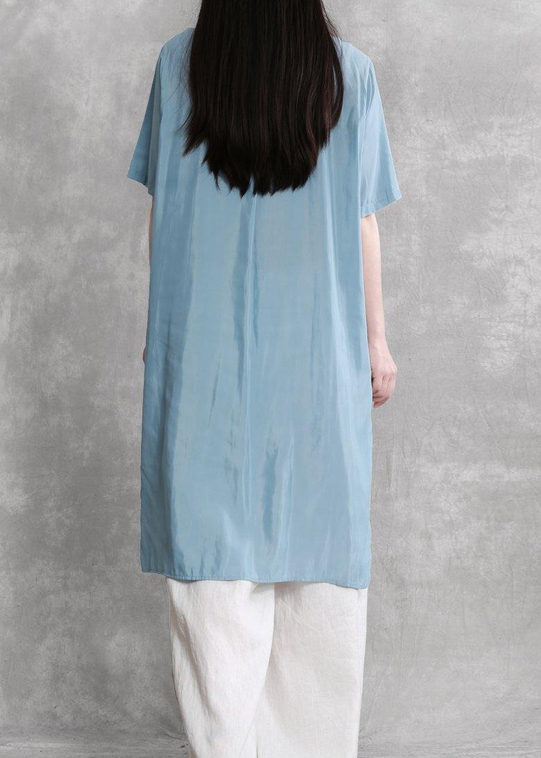 Personality Suit Blue Irregular Long Shirt White Wide Leg Pants