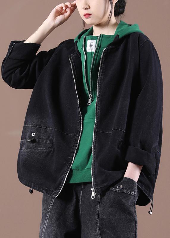 Loose Drawstring Baseball Collar Denim Jacket