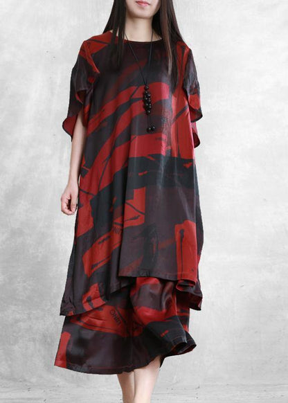 Loose Silk Silk Red Suit Literary Irregular Long Top Wide Leg Pants