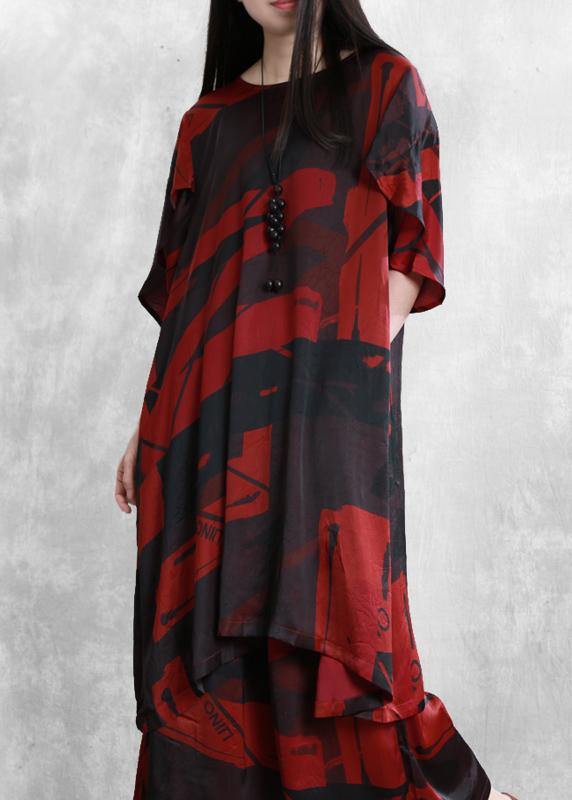 Loose Silk Silk Red Suit Literary Irregular Long Top Wide Leg Pants
