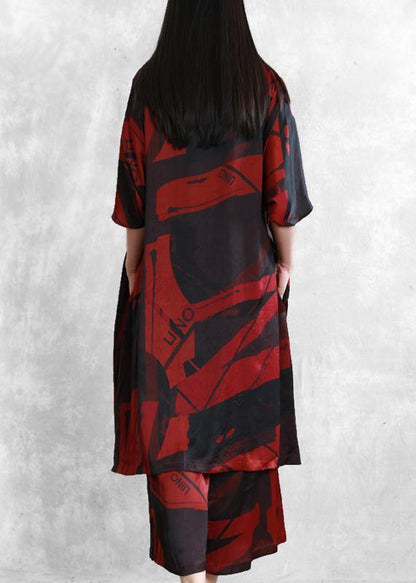Loose Silk Silk Red Suit Literary Irregular Long Top Wide Leg Pants