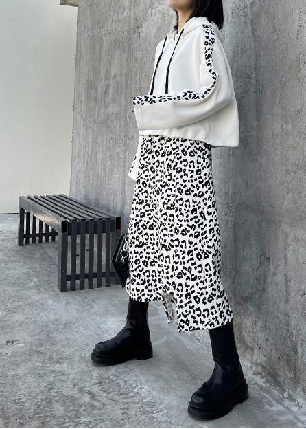 Retro Fried Street Leopard Print Bodysuit Two Piece Skirt