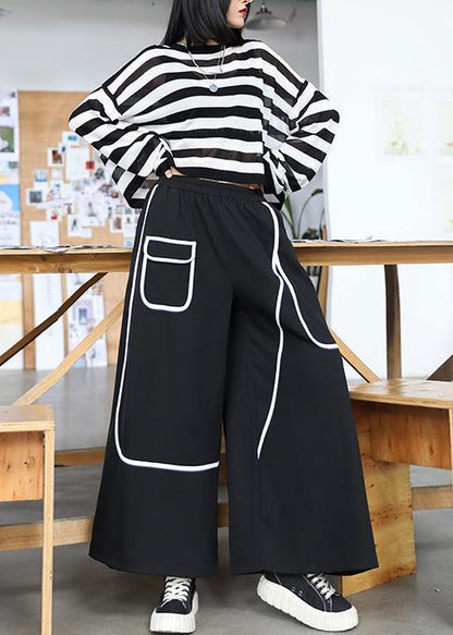 High Waist Loose Straight Summer Thin Section Black Nine-point Pants