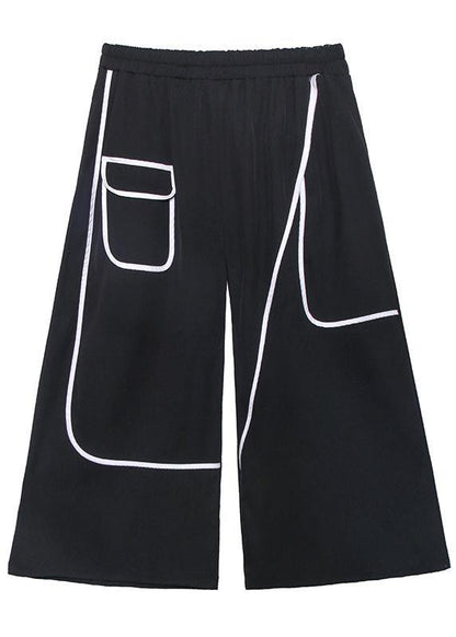 High Waist Loose Straight Summer Thin Section Black Nine-point Pants