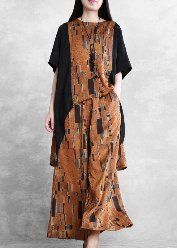 Literary Stitching Suit Loose Irregular Two-piece Yellow Summer