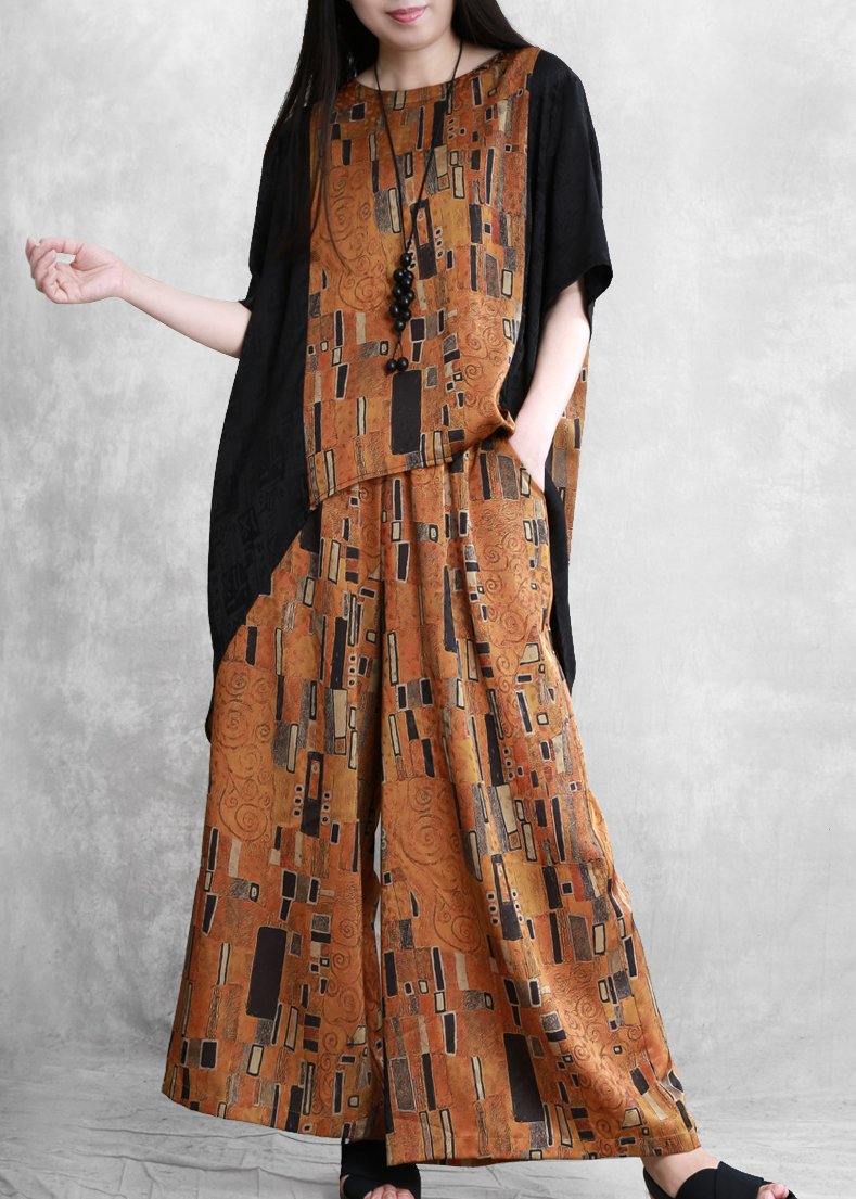 Literary Stitching Suit Loose Irregular Two-piece Yellow Summer