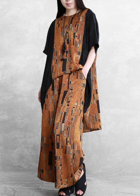 Literary Stitching Suit Loose Irregular Two-piece Yellow Summer