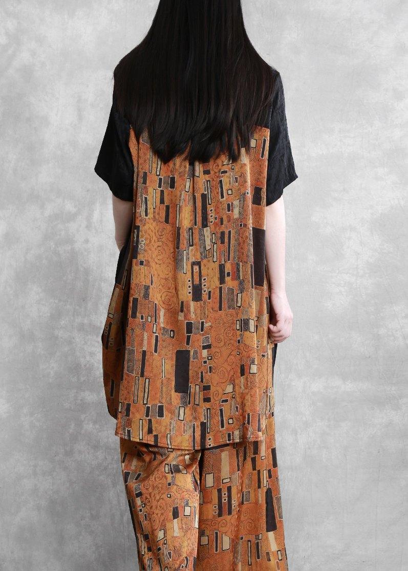 Literary Stitching Suit Loose Irregular Two-piece Yellow Summer