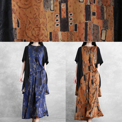 Literary Stitching Suit Loose Irregular Two-piece Yellow Summer