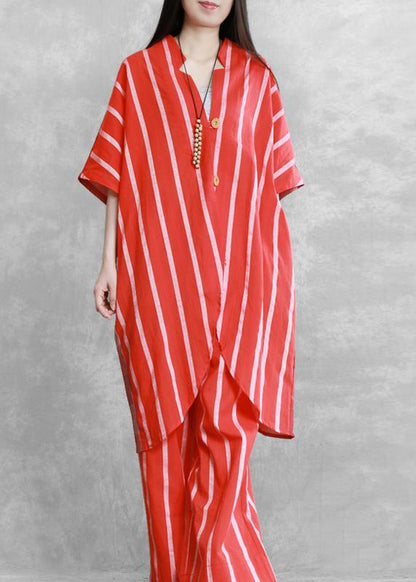 Loose Suits, Wear More Red Stripes Stitching Shirts, Wide-leg Pants
