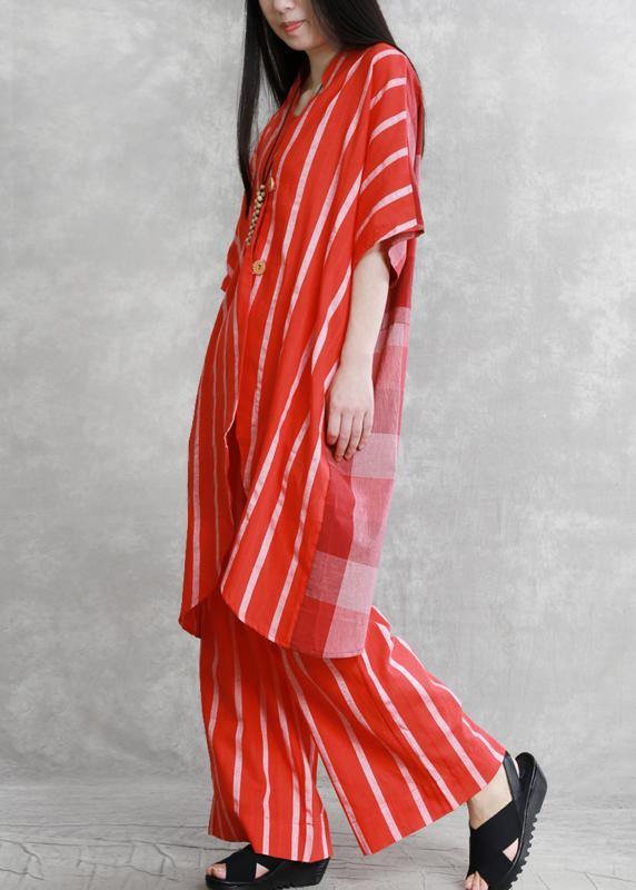 Loose Suits, Wear More Red Stripes Stitching Shirts, Wide-leg Pants