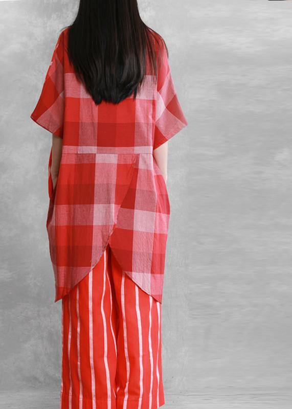 Loose Suits, Wear More Red Stripes Stitching Shirts, Wide-leg Pants