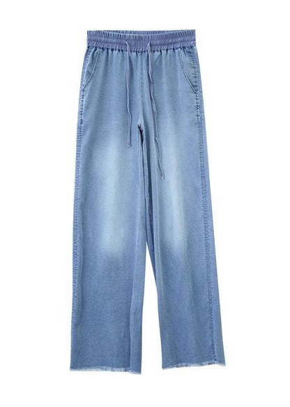 Pants Elastic Waist Tie Tencel Denim Pants Fat Legs Pants