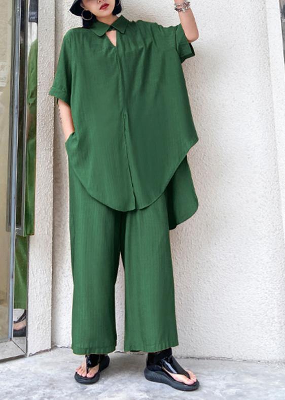 Retro Was Thin and Windy and Wide-leg Pants Green Two-piece Suit