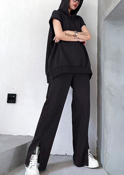 Suit Show Thin Sports Leisure Black Two Piece Set