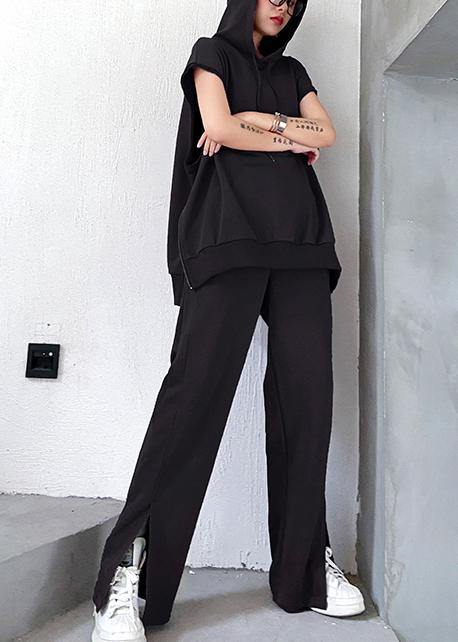 Suit Show Thin Sports Leisure Black Two Piece Set