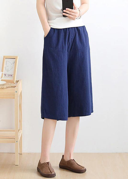 Summer New Loose High Waist Five Points Wide Leg Pants Linen Burgundy Straight Shorts