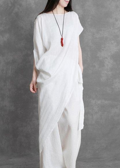 Summer White Irregular Top and Loose Slacks