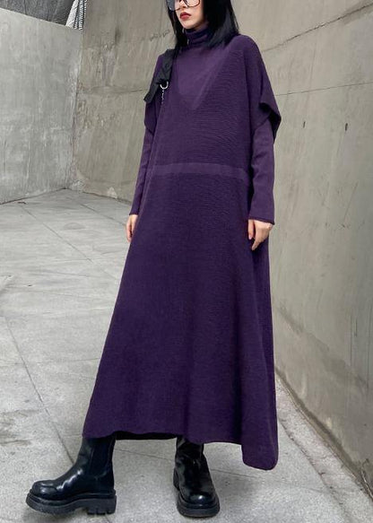 Winter Loose Sweater Vest Skirt Bottoming Shirt Two Piece Suit Purple Skirt