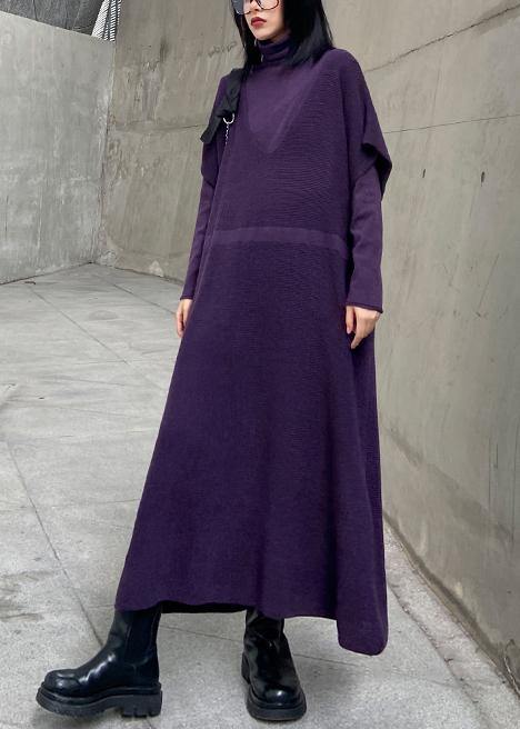 Winter Loose Sweater Vest Skirt Bottoming Shirt Two Piece Suit Purple Skirt