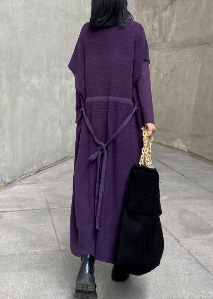 Winter Loose Sweater Vest Skirt Bottoming Shirt Two Piece Suit Purple Skirt