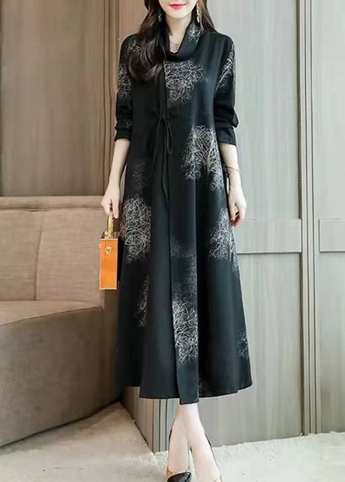Black Prints Fine Coat for Woman Photography Low High Design Hooded Coat