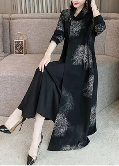 Black Prints Fine Coat for Woman Photography Low High Design Hooded Coat