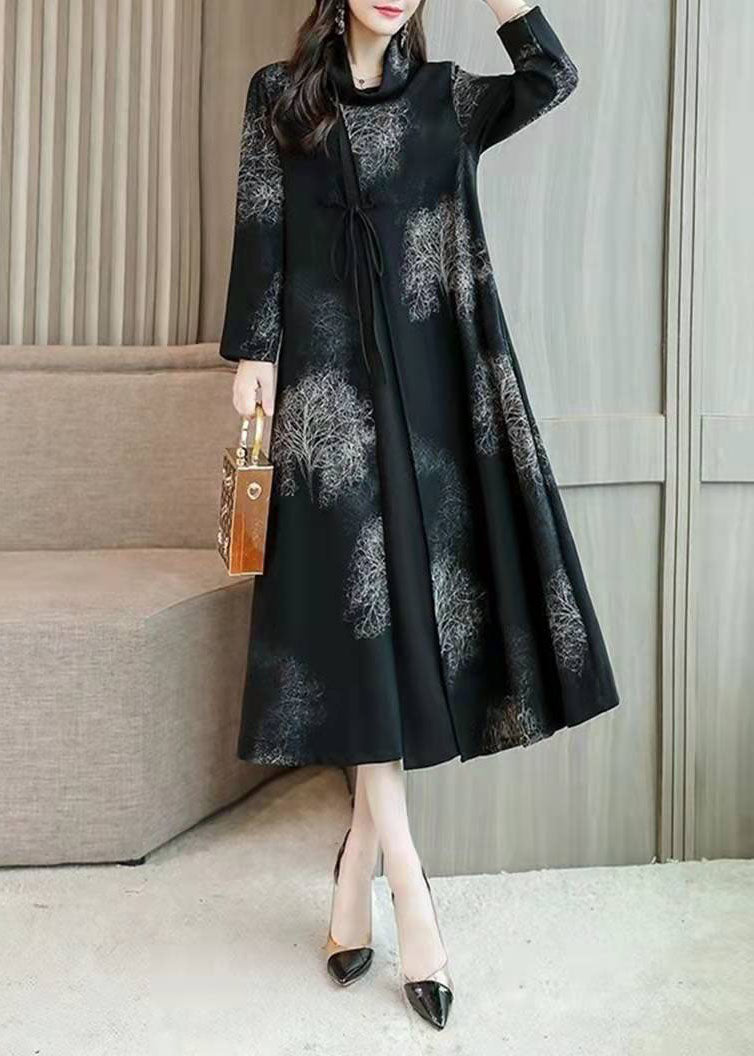 Black Prints Fine Coat for Woman Photography Low High Design Hooded Coat