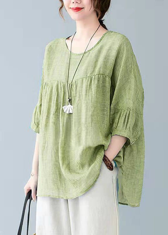 O Neck Half Sleeve Linen Summer Tunic Pattern Sewing Blue Shirt