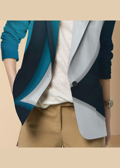 Wommen Colorblock Button Peter Pan Collar Print Western-style Clothes Coat Long Sleeve