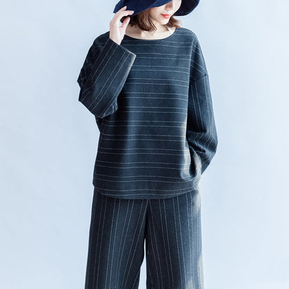 Woolen Striped Suits Cotton Tops and Pants Office Dresses Two Pieces-fall