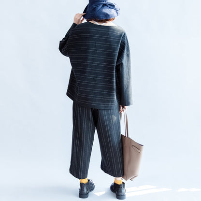 Woolen Striped Suits Cotton Tops and Pants Office Dresses Two Pieces-fall