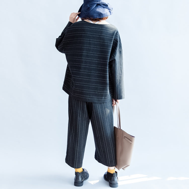 Woolen Striped Suits Cotton Tops and Pants Office Dresses Two Pieces-fall