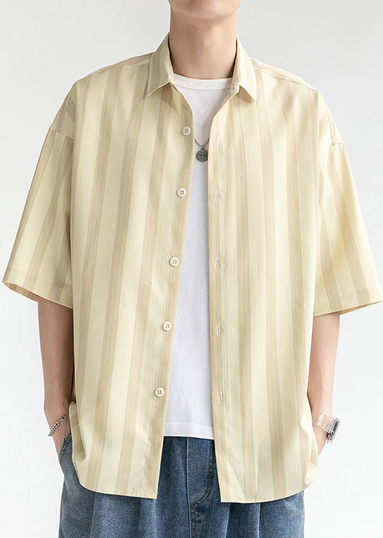 Yellow Button Cotton Shirt Peter Pan Collar Summer