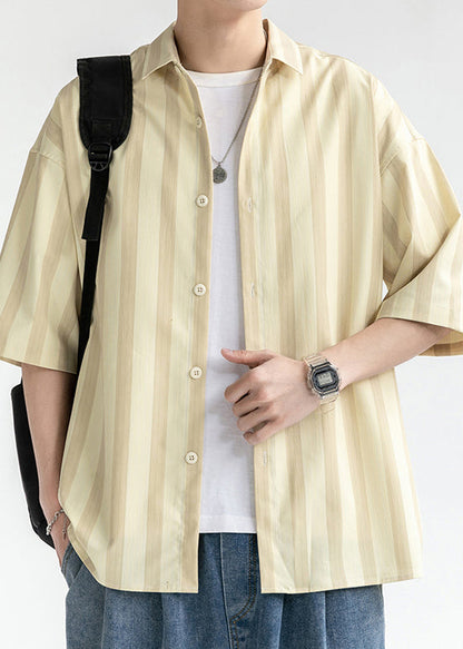 Yellow Button Cotton Shirt Peter Pan Collar Summer