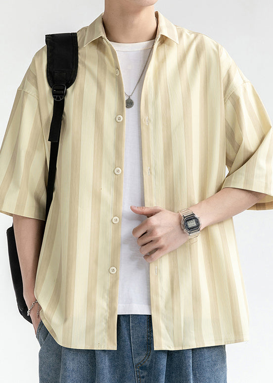 Yellow Button Cotton Shirt Peter Pan Collar Summer