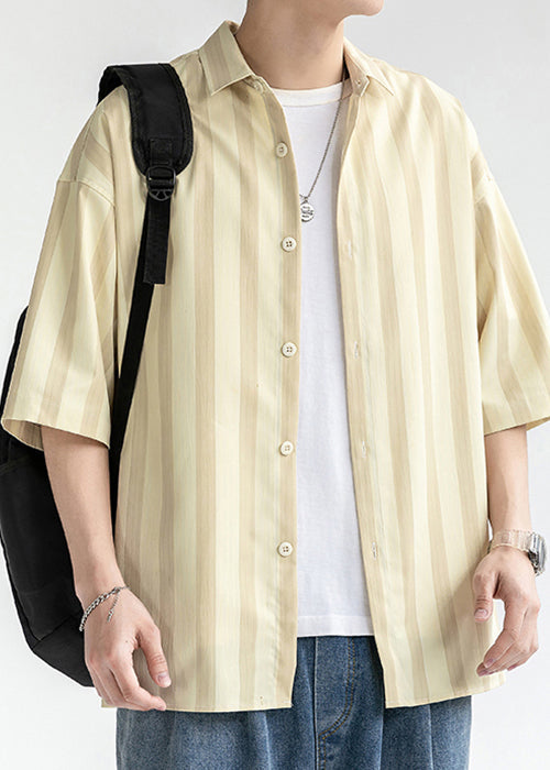 Yellow Button Cotton Shirt Peter Pan Collar Summer