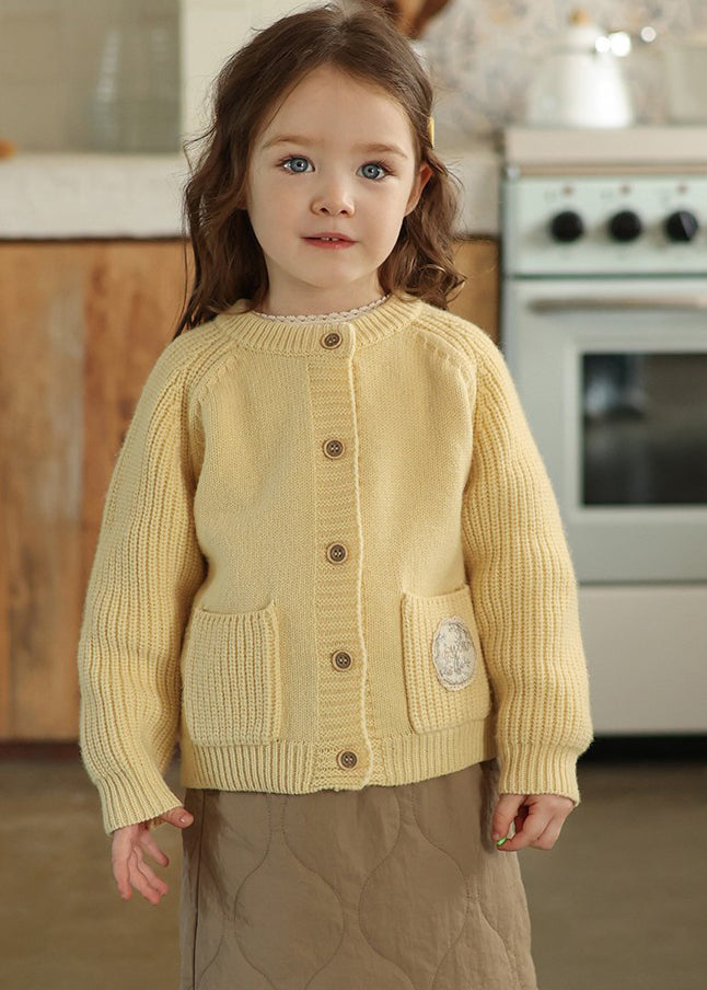 Yellow Button Pockets Cotton Knit Cardigan Spring