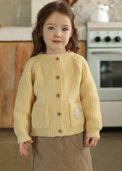 Yellow Button Pockets Cotton Knit Cardigan Spring