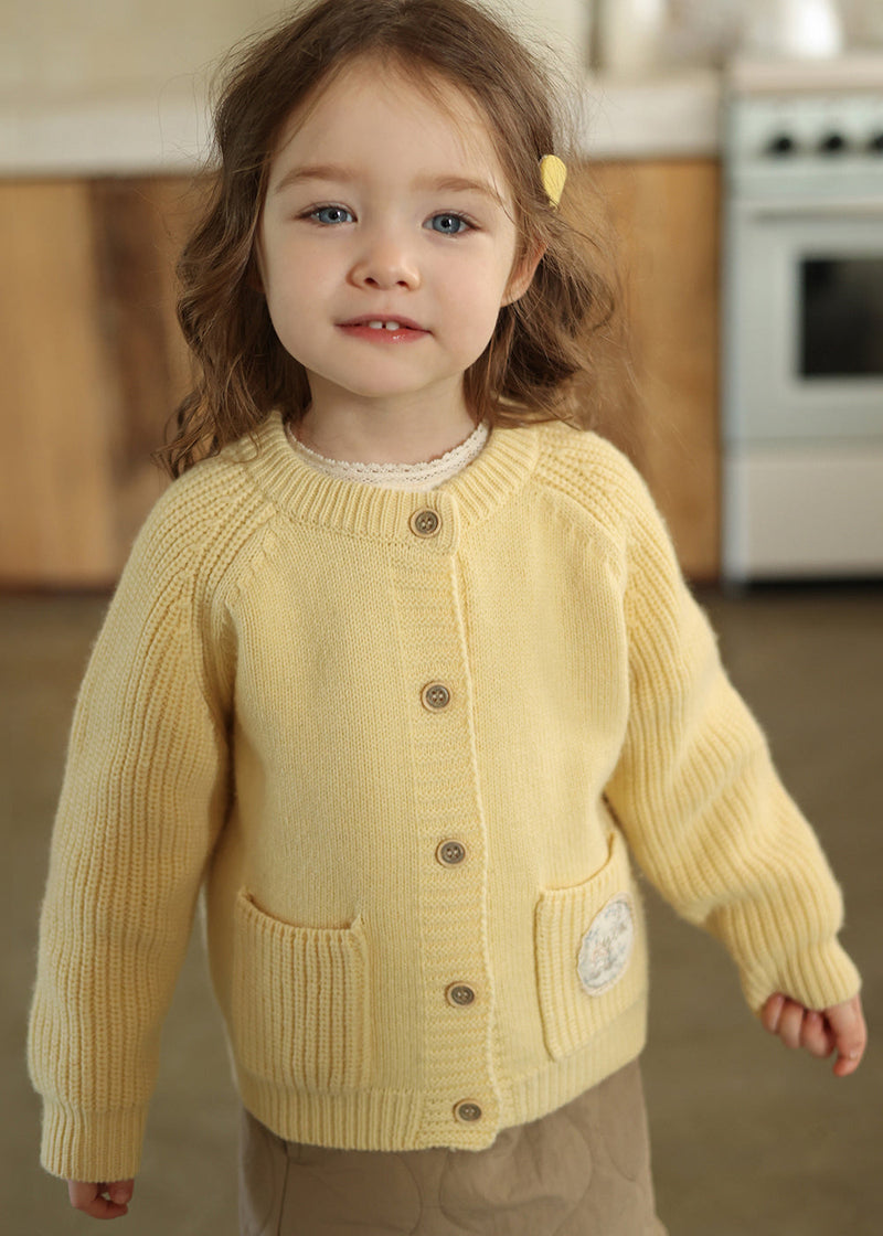 Yellow Button Pockets Cotton Knit Cardigan Spring
