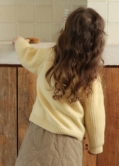 Yellow Button Pockets Cotton Knit Cardigan Spring