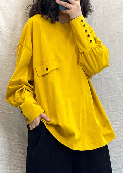 Yellow Cotton Sweatshirts Tracksuits low high design Long Sleeve