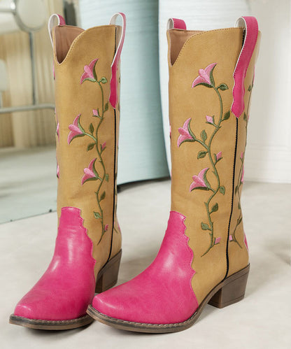 Yellow Faux Leather Boutique Splicing Embossed Chunky Boots