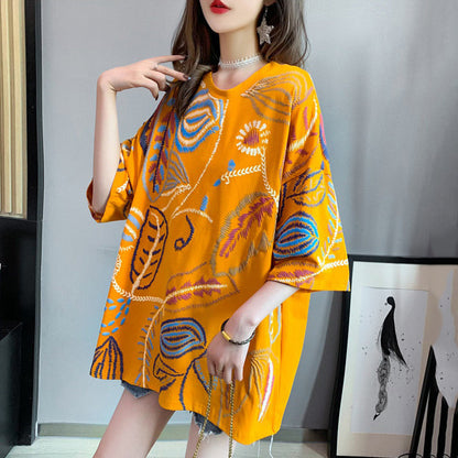 Yellow O-neck Cozy T Shirt Summer