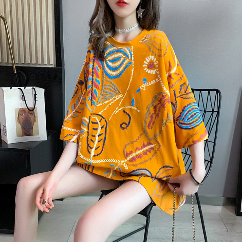 Yellow O-neck Cozy T Shirt Summer