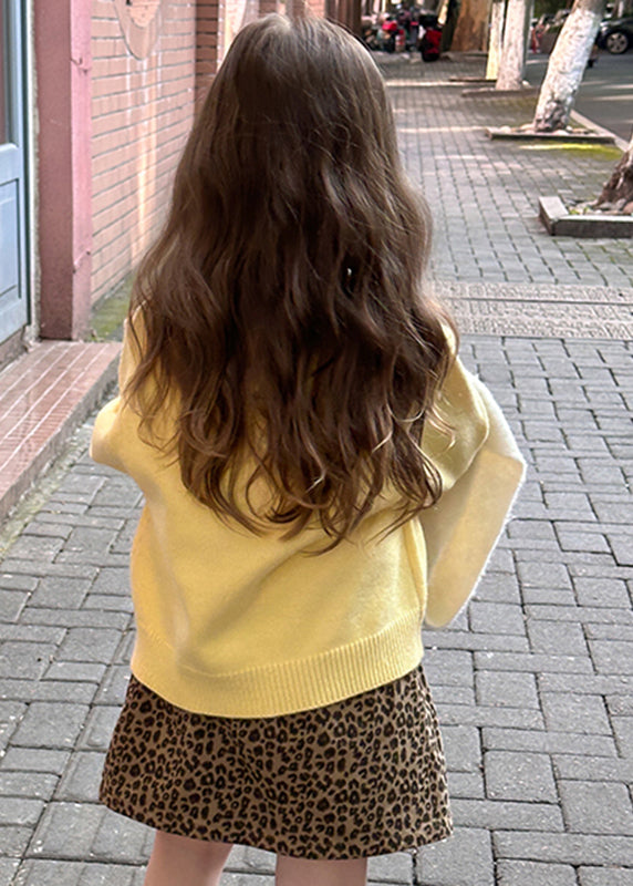 Yellow O-neck Patchwork Cotton Knit Kids Sweater Spring