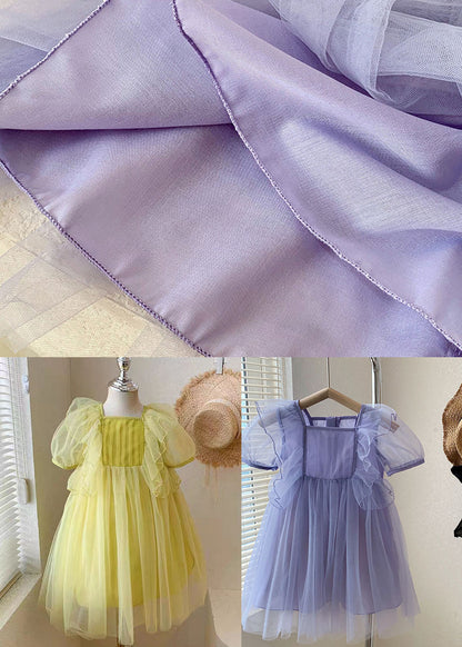 Yellow Patchwork Tulle Baby Princess Dresses Wrinkled Summer