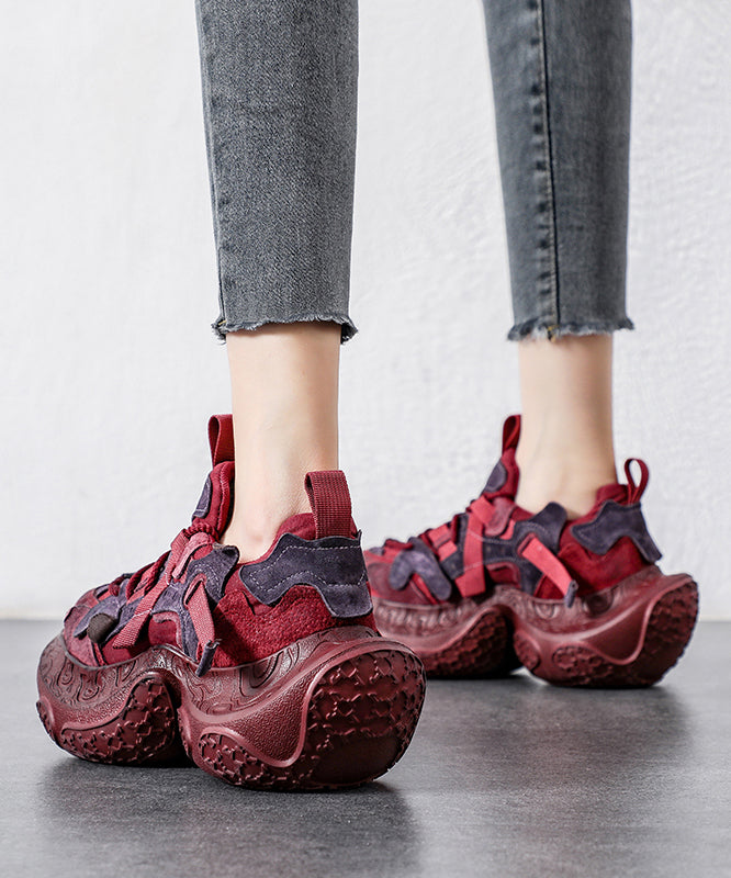 Yellow Platform Shoes Suede Splicing Lace Up
